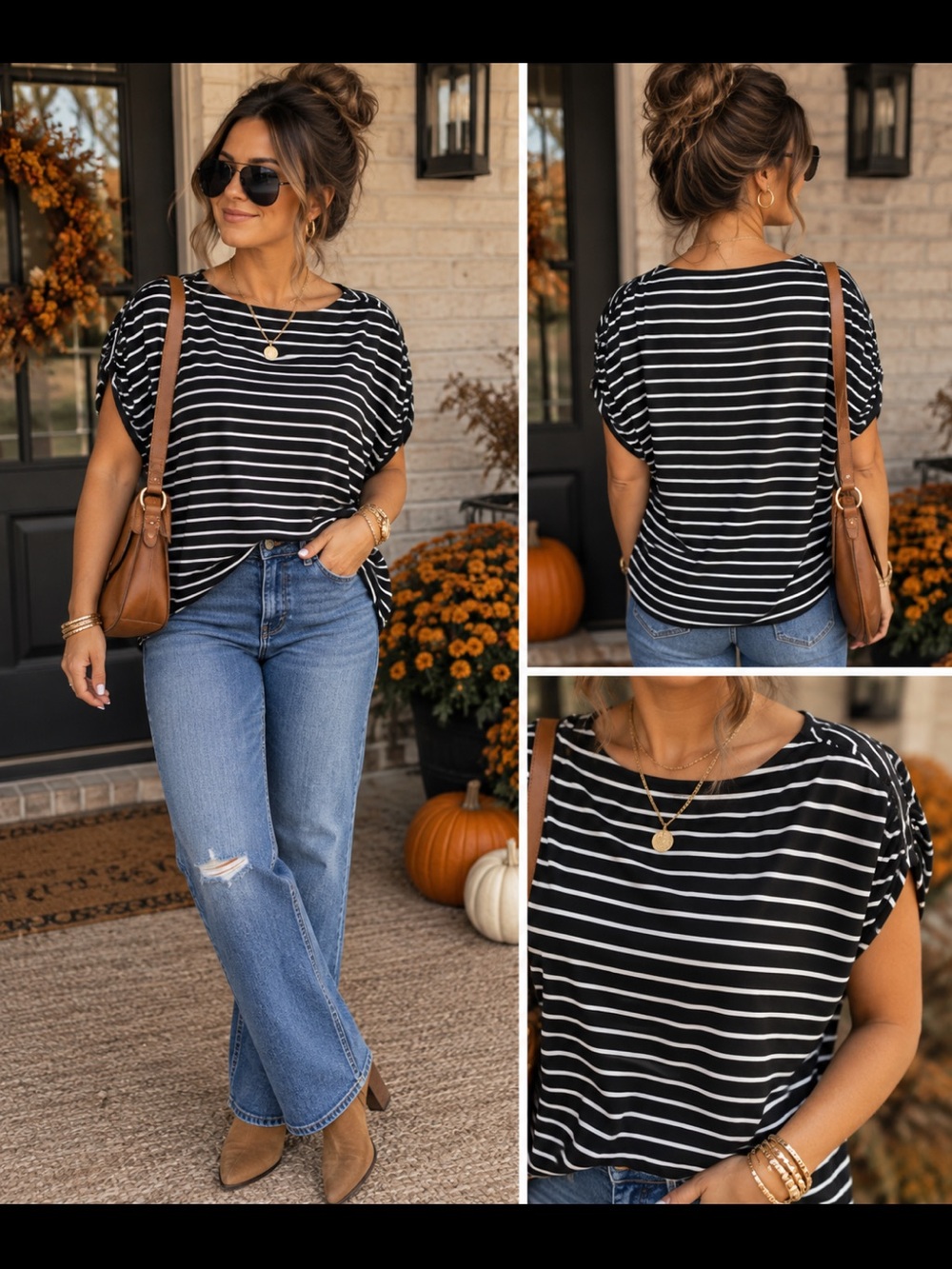 Black & White Striped Short Sleeve Tee - Classic Everyday Top